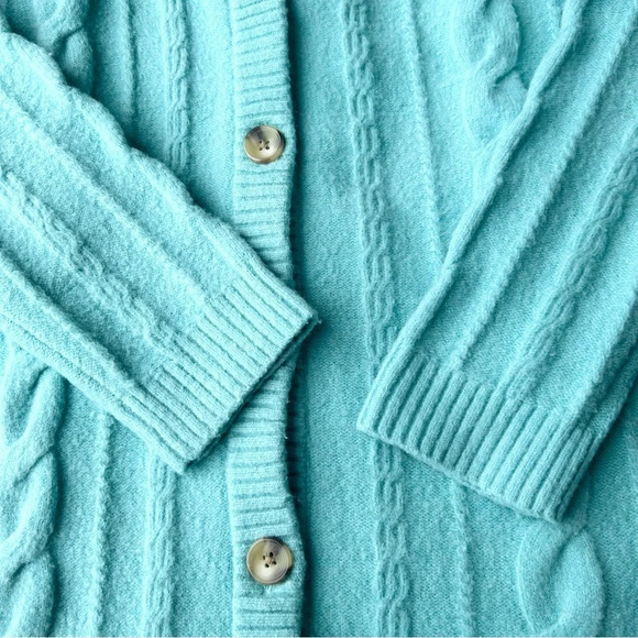 Talbots Light Blue Wool Blend Stretchy Cable Knit Cardigan - Picture 8 of 14